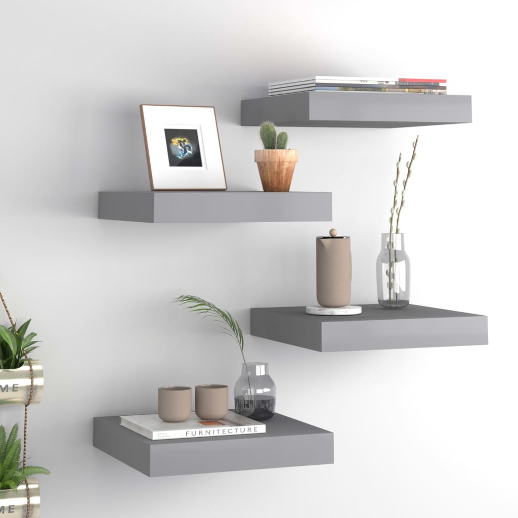 Étagères murales flottantes 4 pcs gris 23x23,5x3,8 cm MDF - XIOS