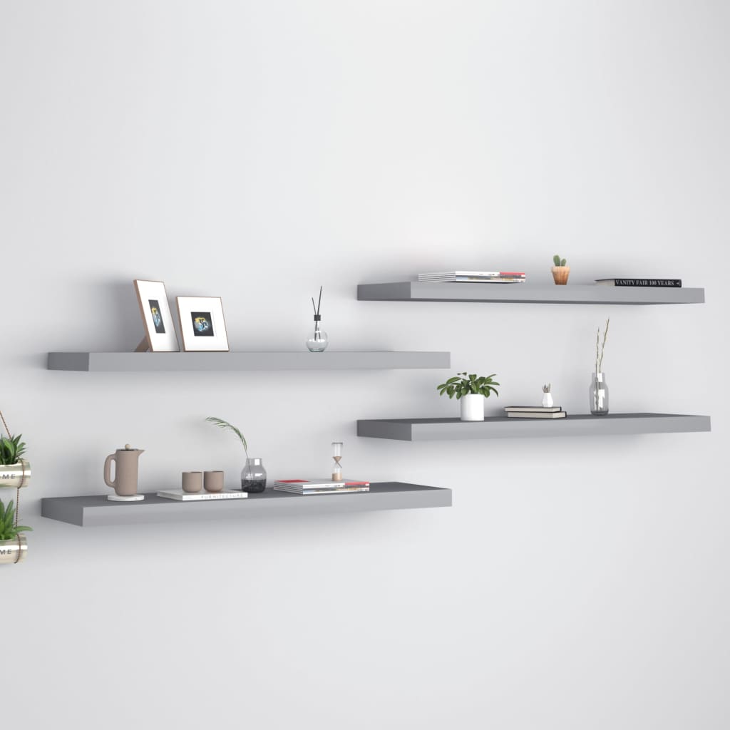 Étagères murales flottantes 4 pcs gris 90x23,5x3,8 cm MDF - XIOS