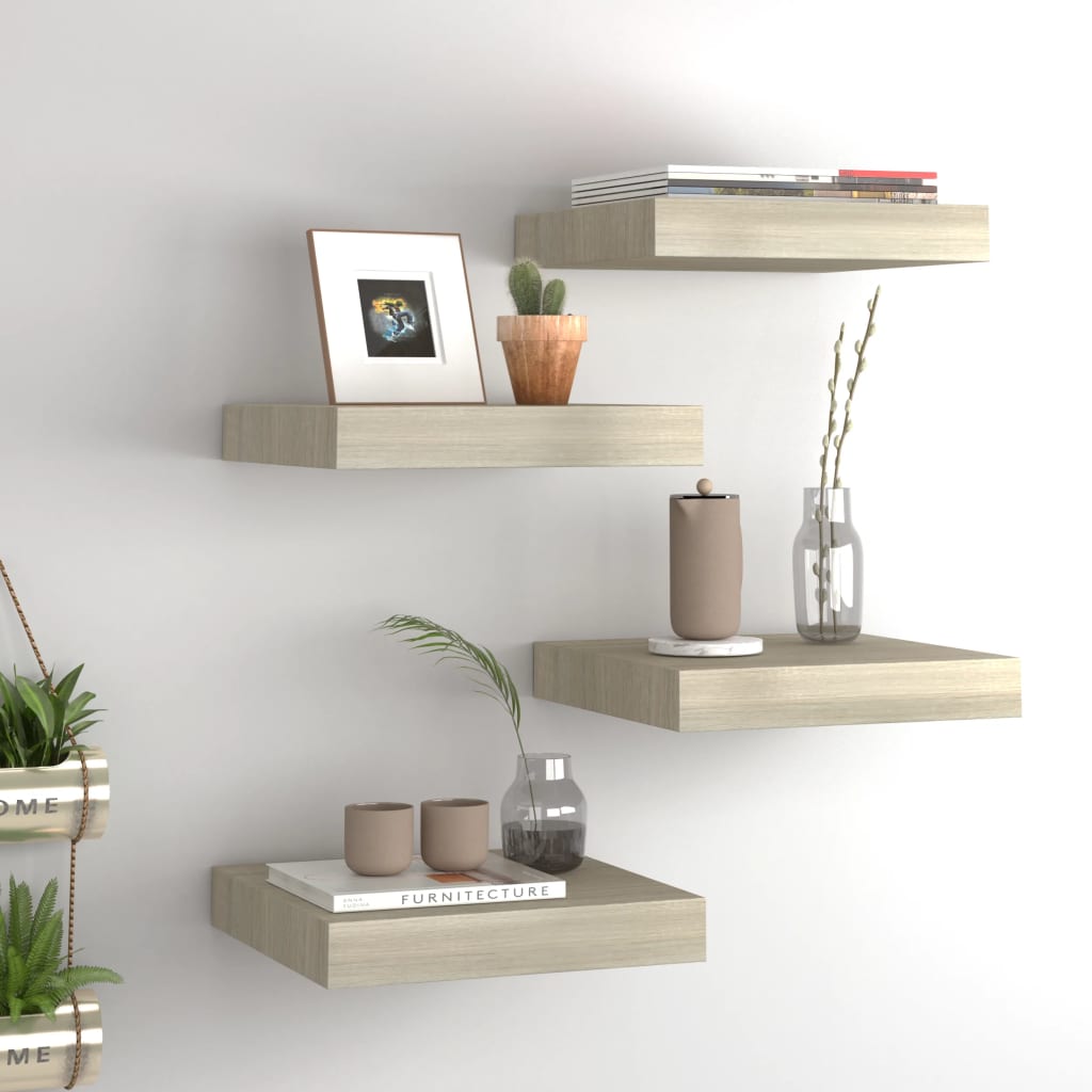 Étagères murales flottantes 4 pcs chêne 23x23,5x3,8 cm MDF - XIOS