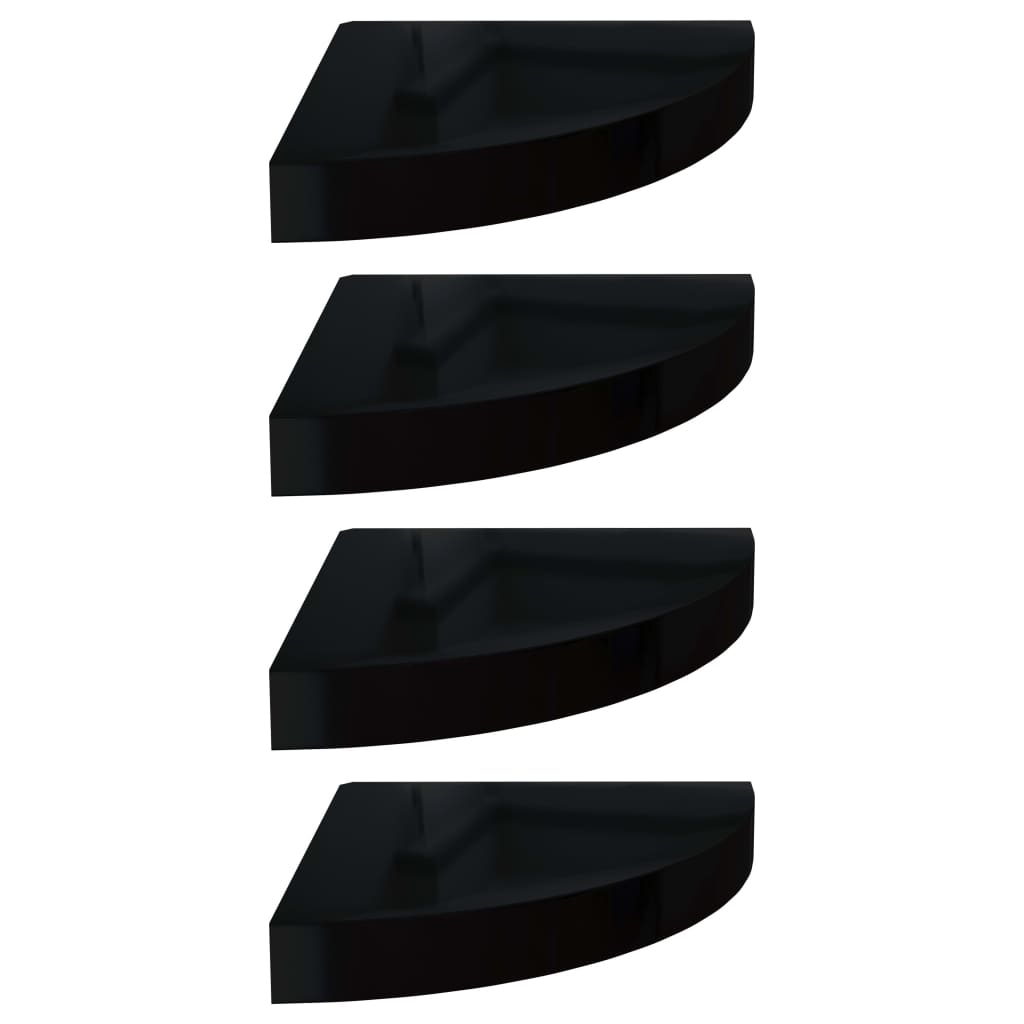 Étagères d'angle flottantes 4 pcs noir brillant 25x25x3,8cm MDF - XIOS