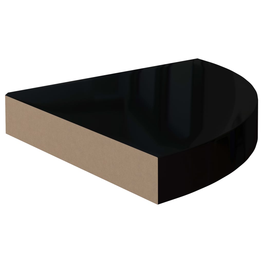 Étagères d'angle flottantes 4 pcs noir brillant 25x25x3,8cm MDF - XIOS