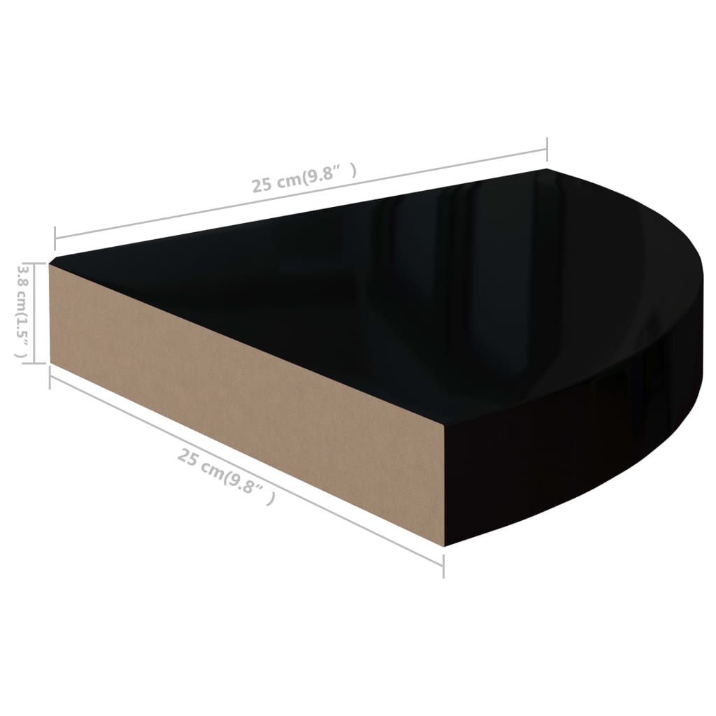 Étagères d'angle flottantes 4 pcs noir brillant 25x25x3,8cm MDF - XIOS