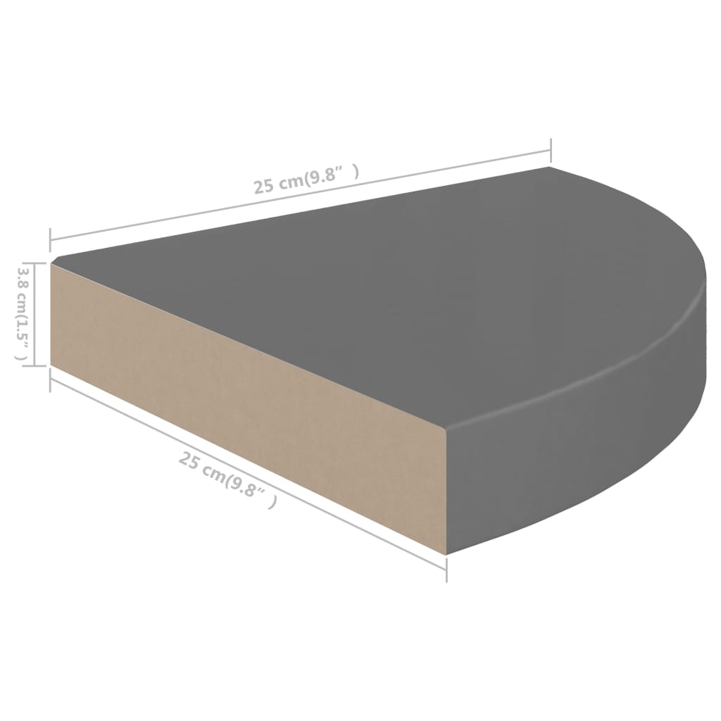 Étagères d'angle flottantes 4 pcs gris brillant 25x25x3,8cm MDF - XIOS