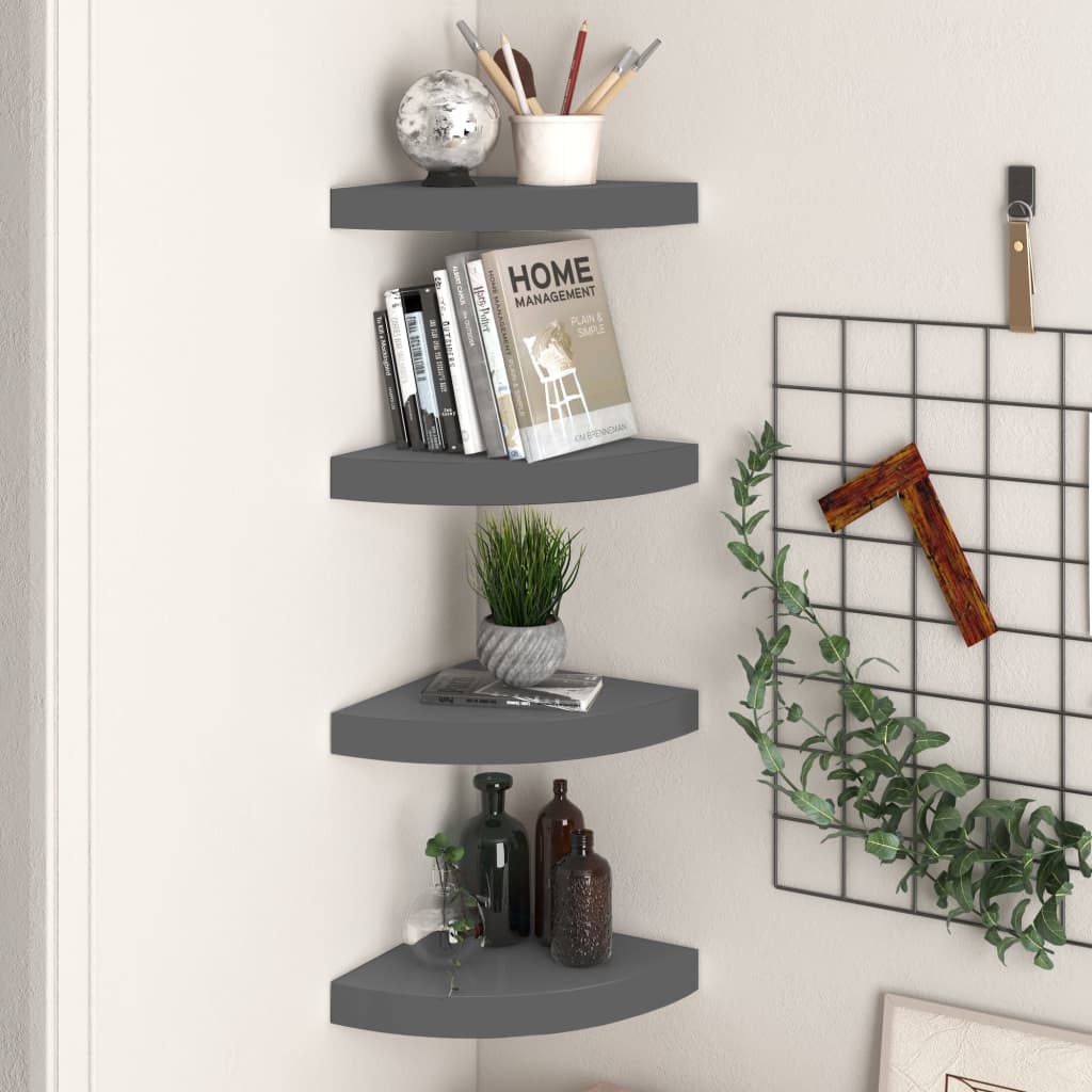 Étagères d'angle flottantes 4 pcs gris brillant 25x25x3,8cm MDF - XIOS
