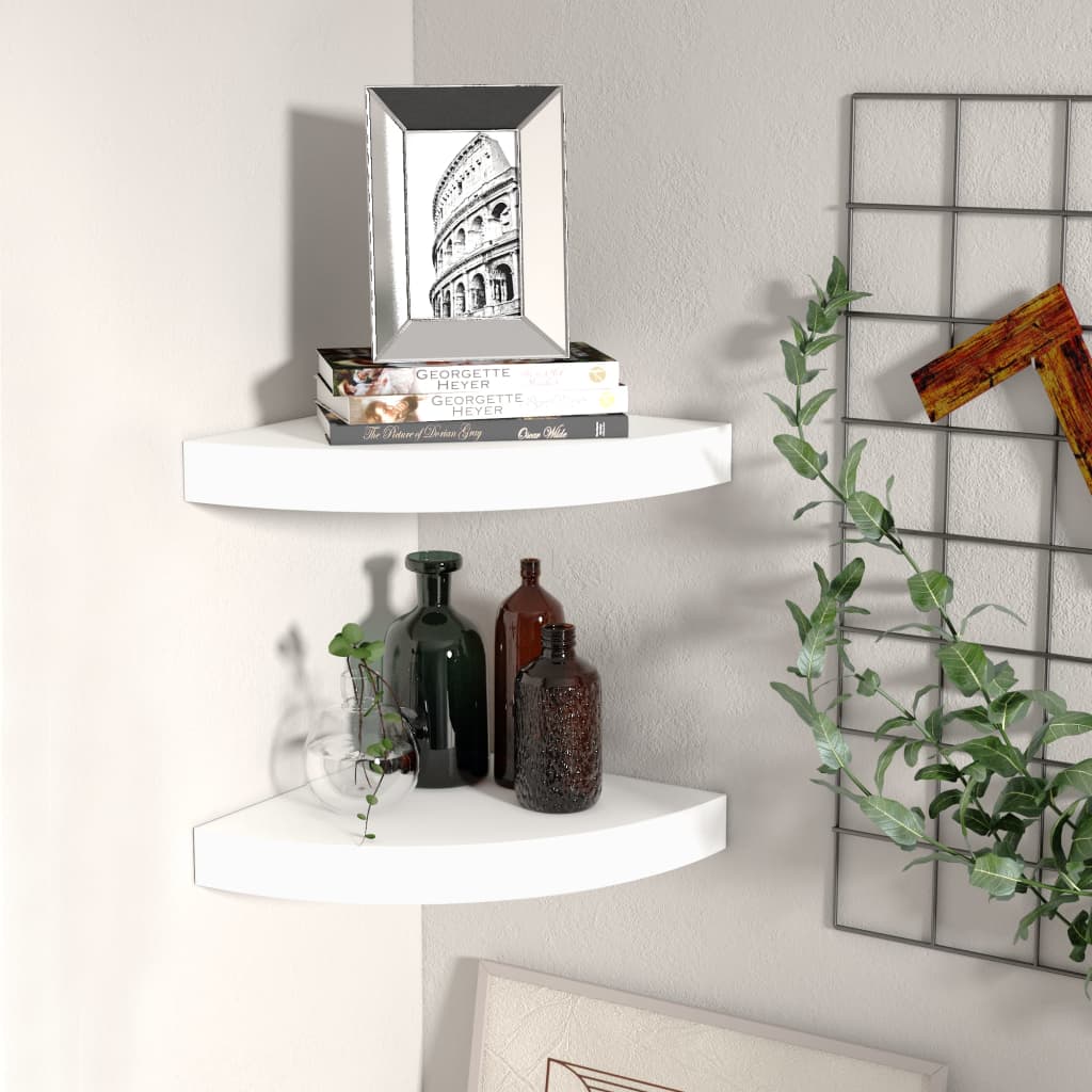 Étagères d'angle flottantes 2 pcs blanc 25x25x3,8 cm MDF - XIOS