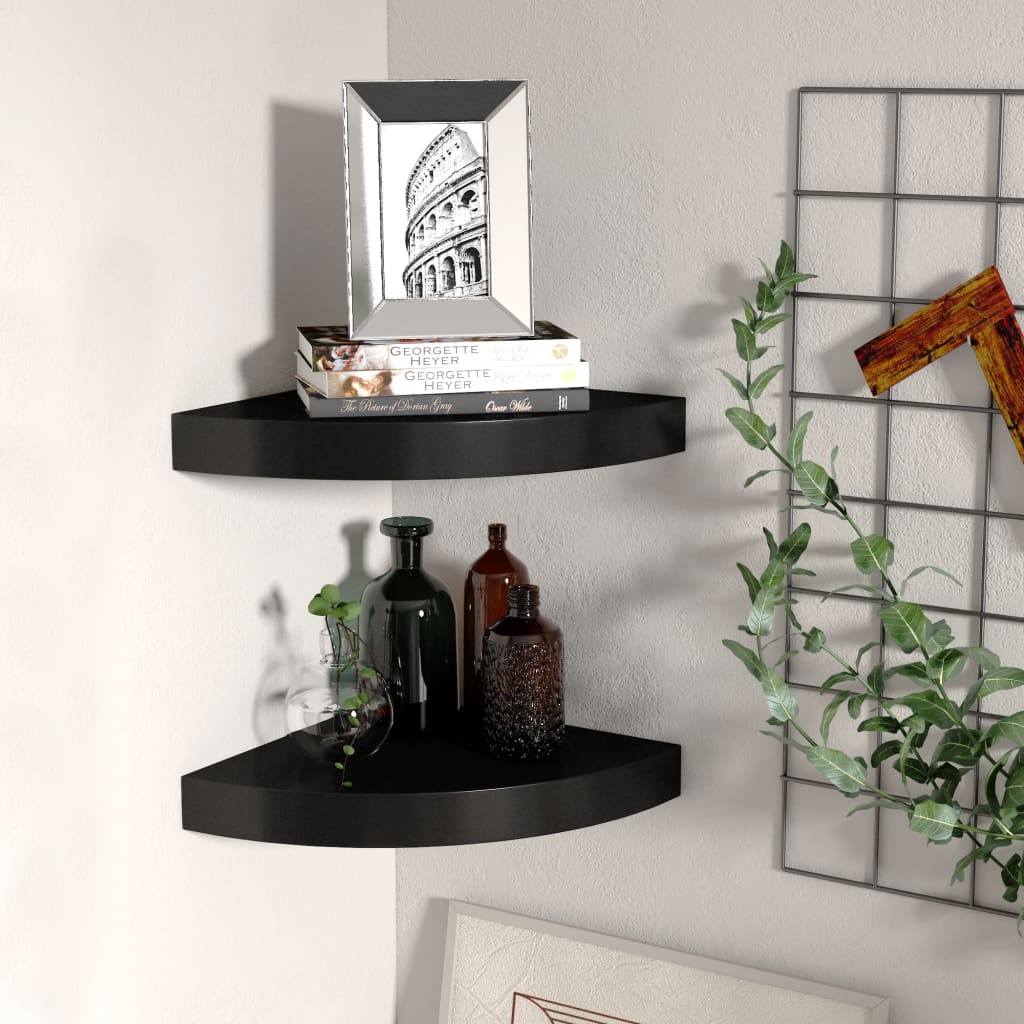 Étagères d'angle flottantes 2 pcs noir 25x25x3,8 cm MDF - XIOS