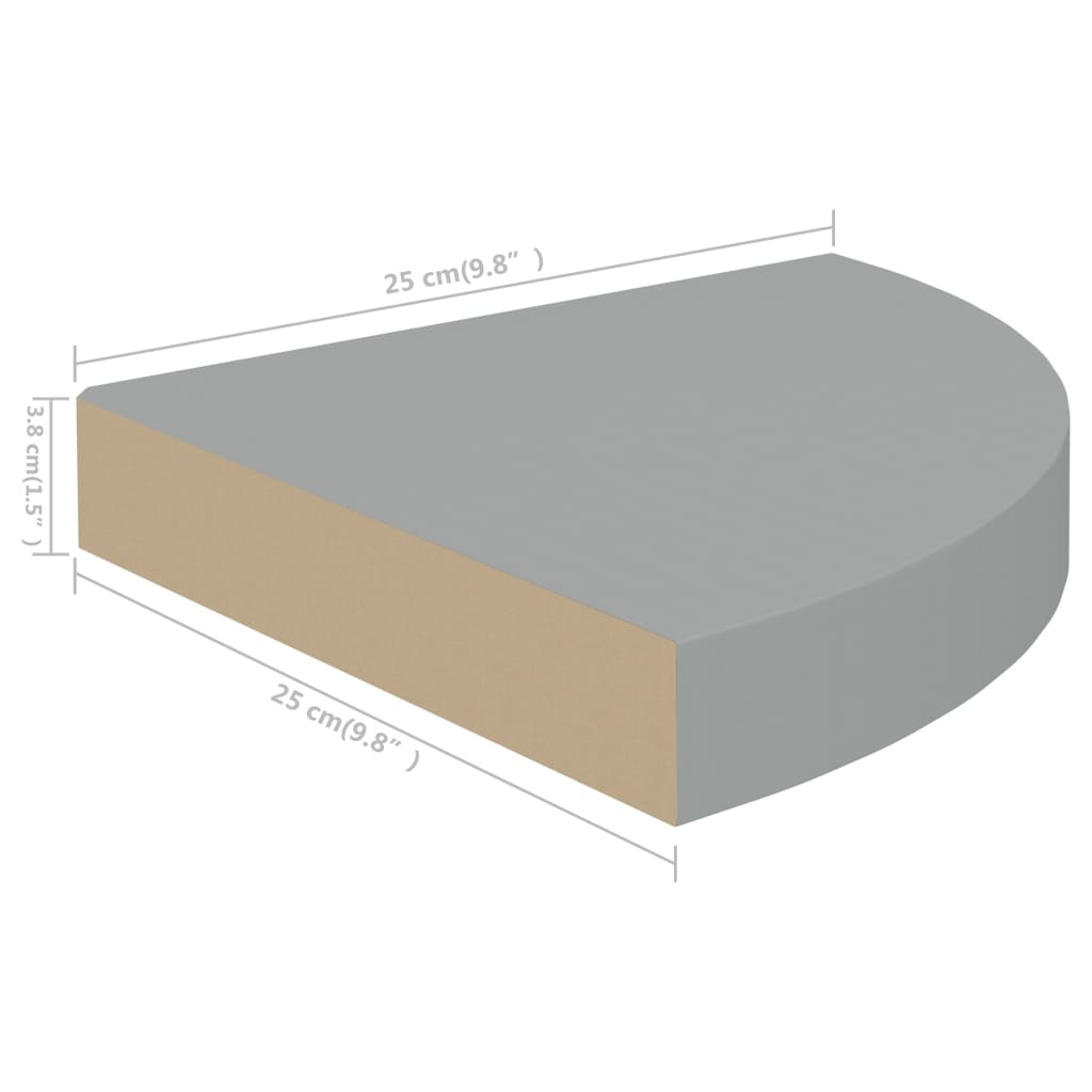 Étagères d'angle flottantes 2 pcs gris 25x25x3,8 cm MDF - XIOS