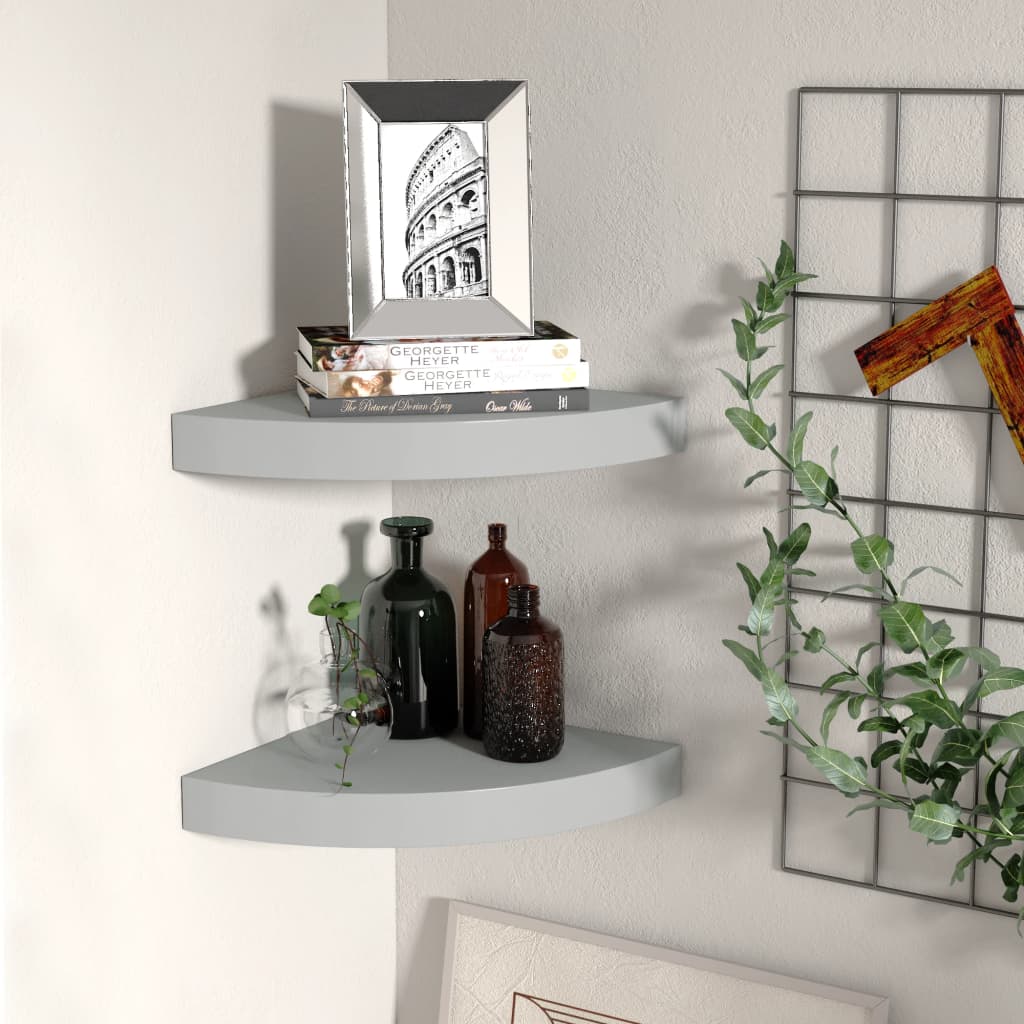 Étagères d'angle flottantes 2 pcs gris 25x25x3,8 cm MDF - XIOS
