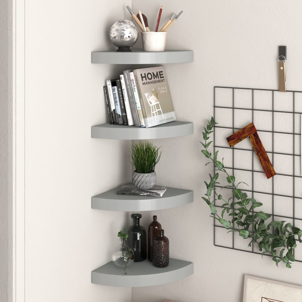 Étagères d'angle flottantes 4 pcs gris 25x25x3,8 cm MDF - XIOS
