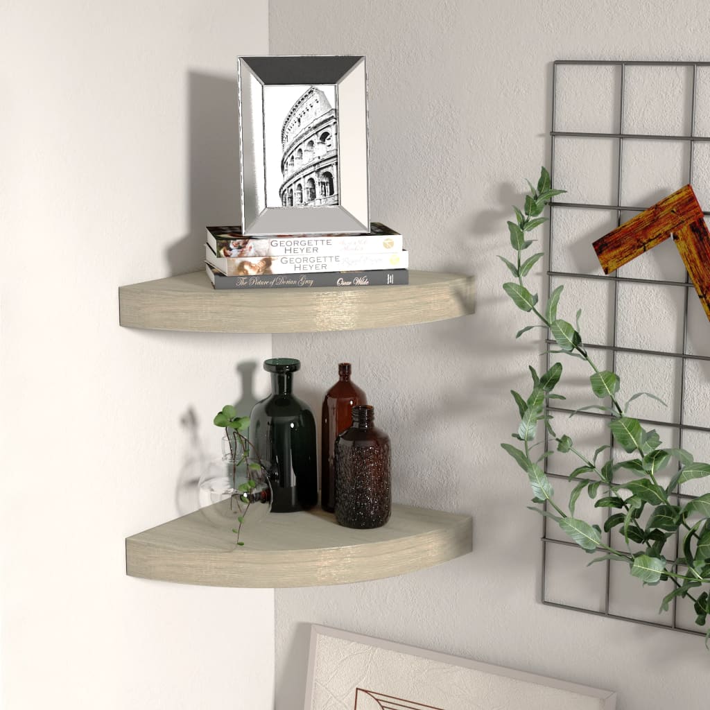 Étagères d'angle flottantes 2 pcs chêne 25x25x3,8 cm MDF - XIOS