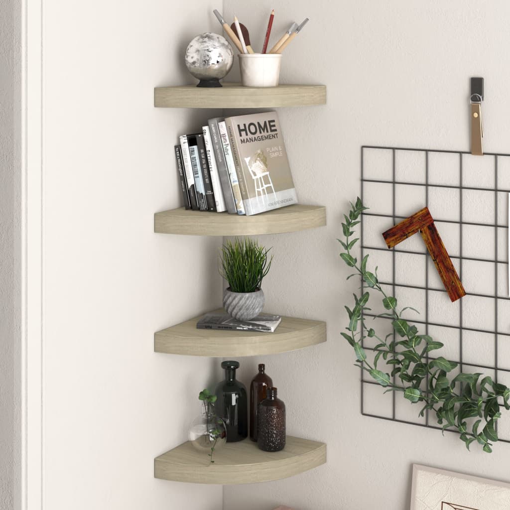 Étagères d'angle flottantes 4 pcs chêne 25x25x3,8 cm MDF - XIOS