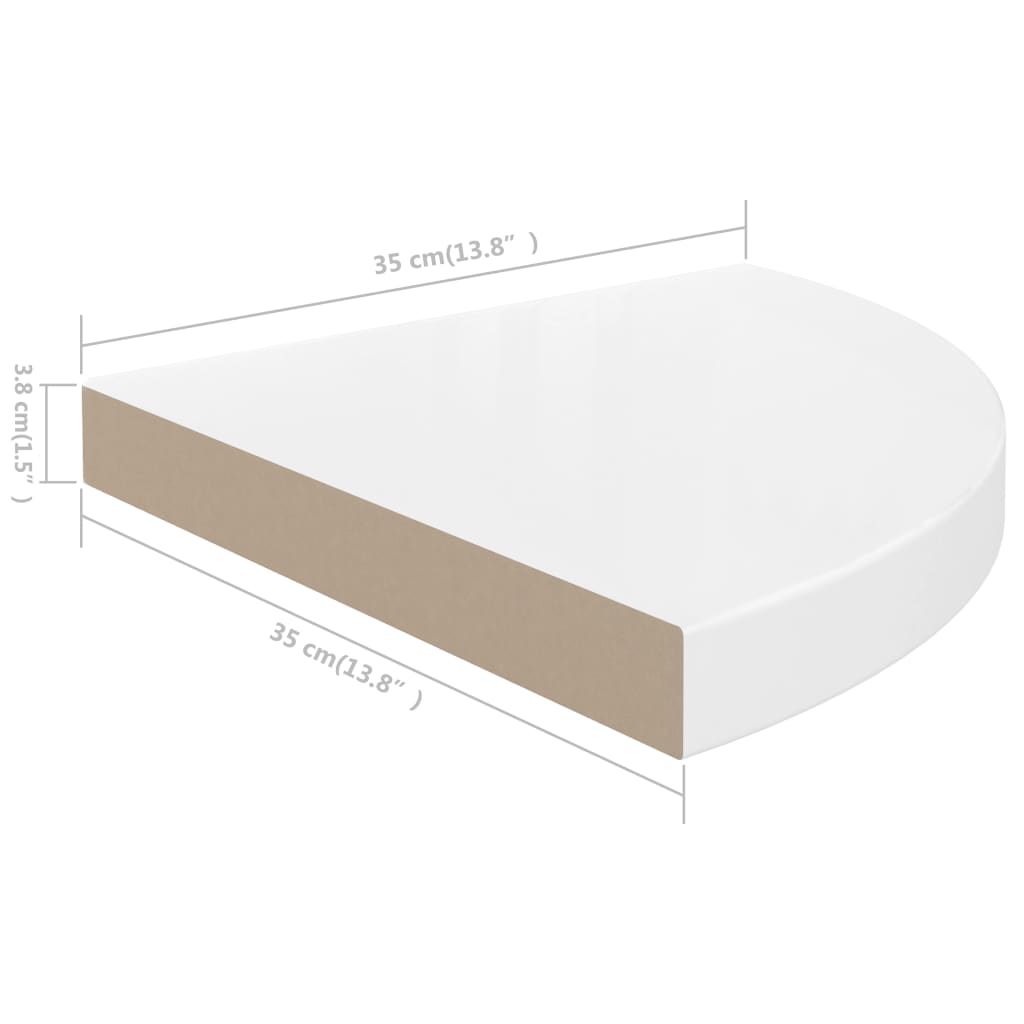 Étagère d'angle flottante blanc brillant 35x35x3,8 cm MDF - XIOS