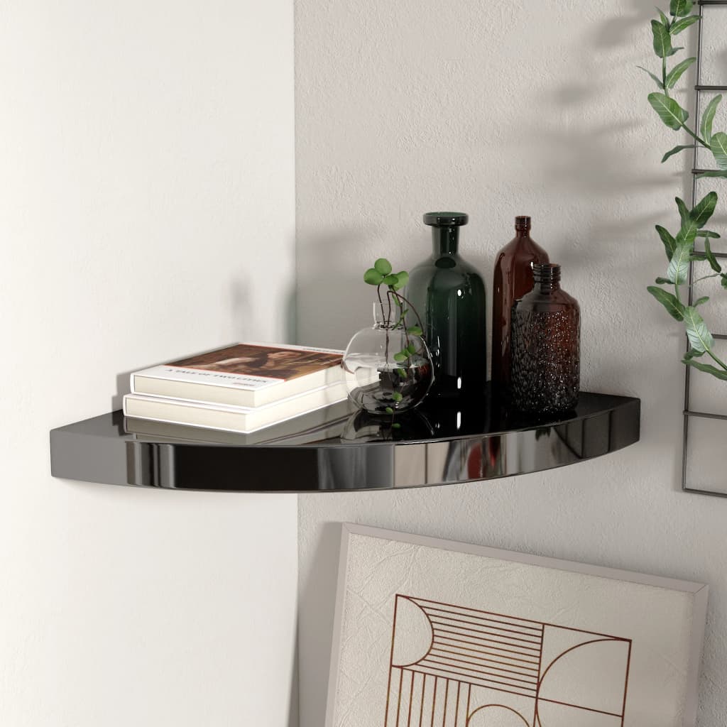 Étagère d'angle flottante noir brillant 35x35x3,8 cm MDF - XIOS