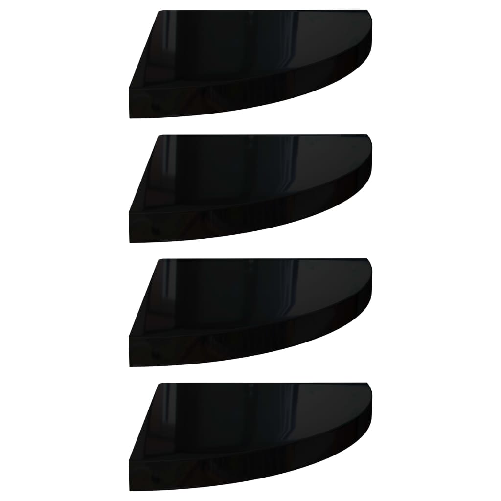 Étagères d'angle flottantes 4 pcs noir brillant 35x35x3,8cm MDF - XIOS