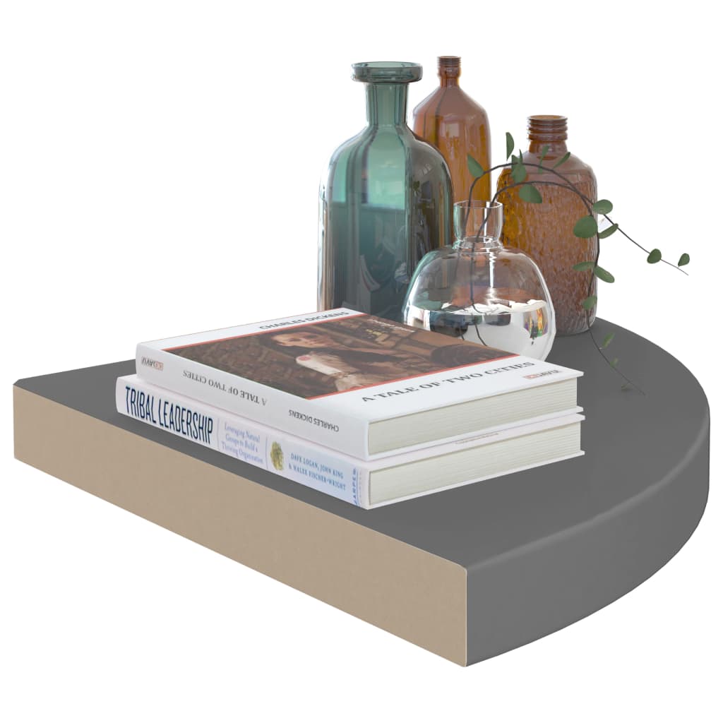 Étagère d'angle flottante gris brillant 35x35x3,8 cm MDF - XIOS