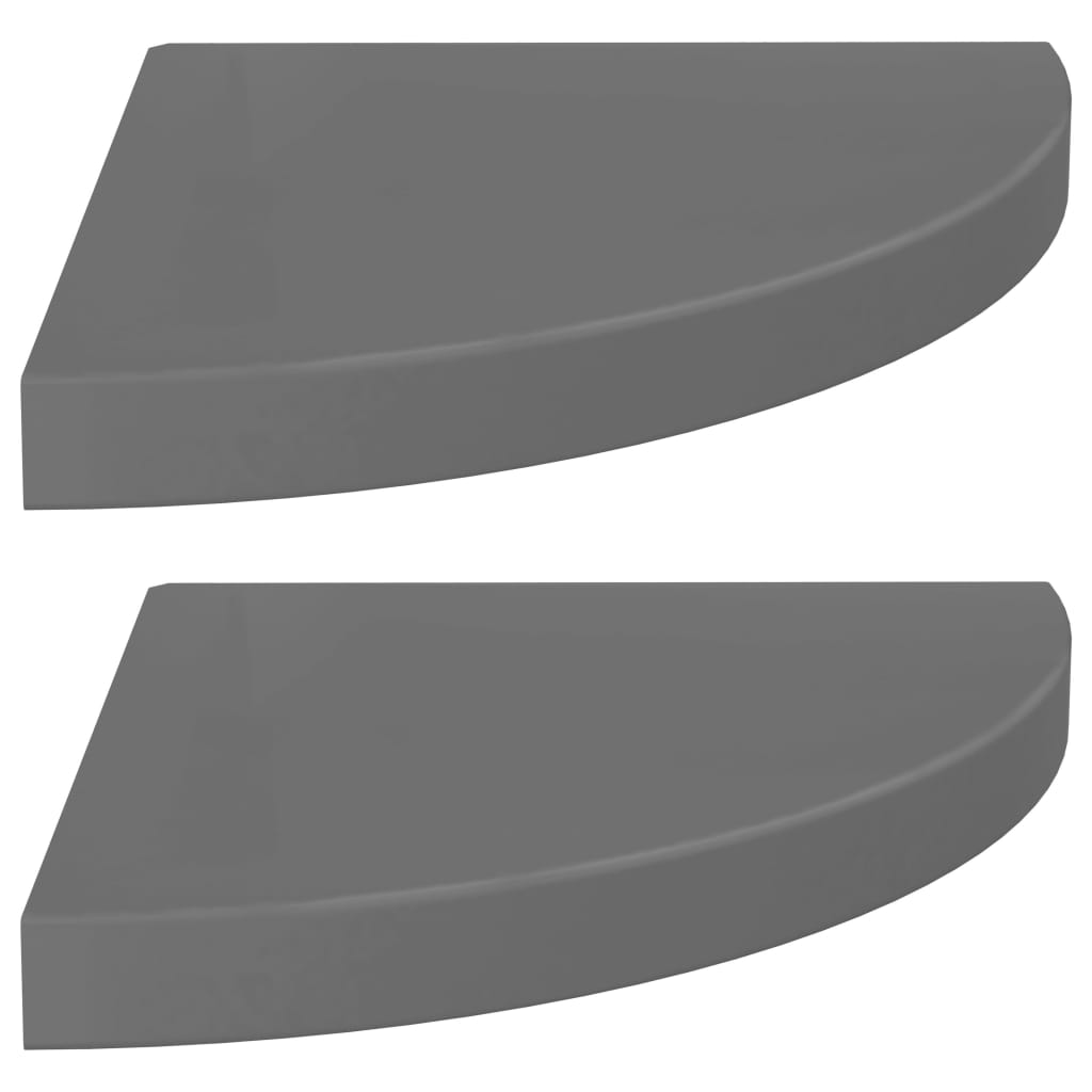 Étagères d'angle flottantes 2pcs gris brillant 35x35x3,8 cm MDF - XIOS