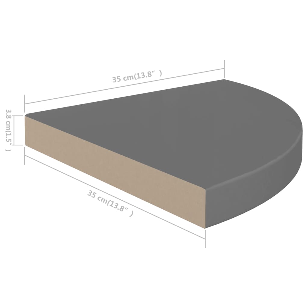 Étagères d'angle flottantes 4 pcs gris brillant 35x35x3,8cm MDF - XIOS