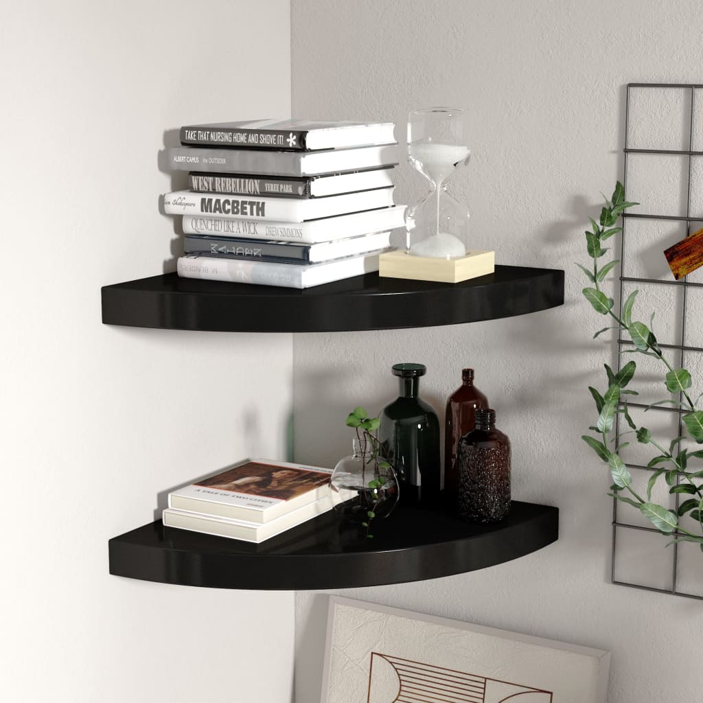 Étagères d'angle flottantes 2 pcs noir 35x35x3,8 cm MDF - XIOS