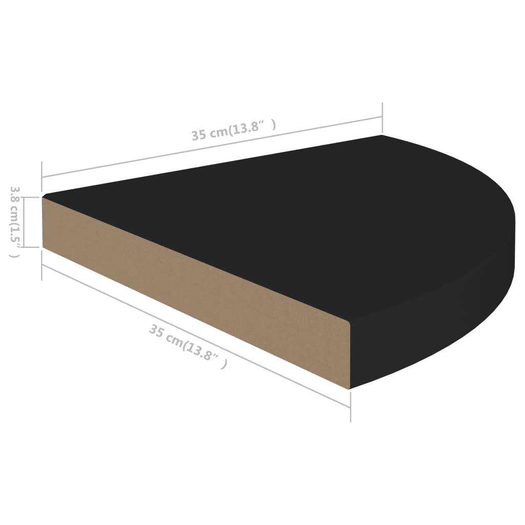 Étagères d'angle flottantes 4 pcs noir 35x35x3,8 cm MDF Étagères murales & corniches vidaXL