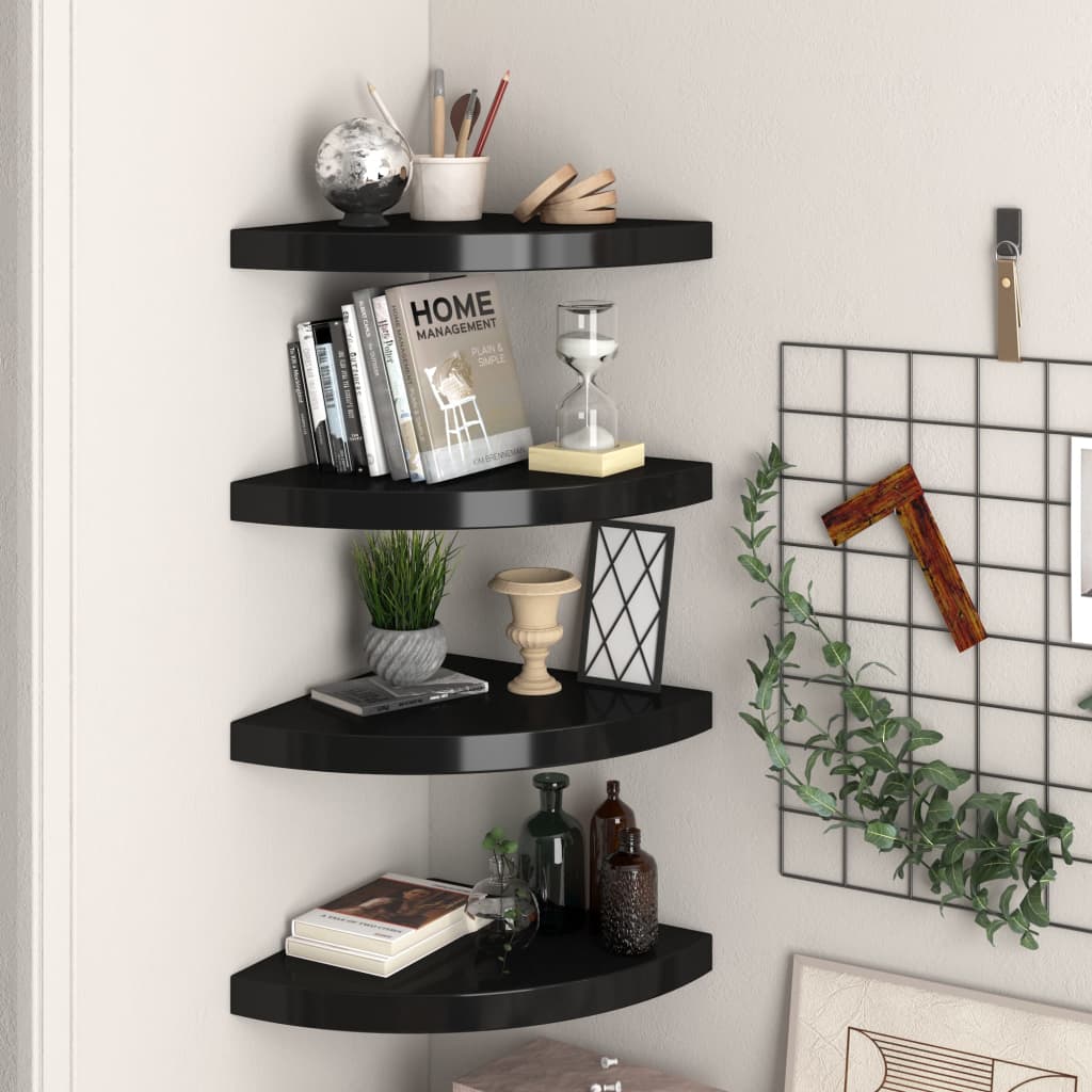 Étagères d'angle flottantes 4 pcs noir 35x35x3,8 cm MDF Étagères murales & corniches vidaXL