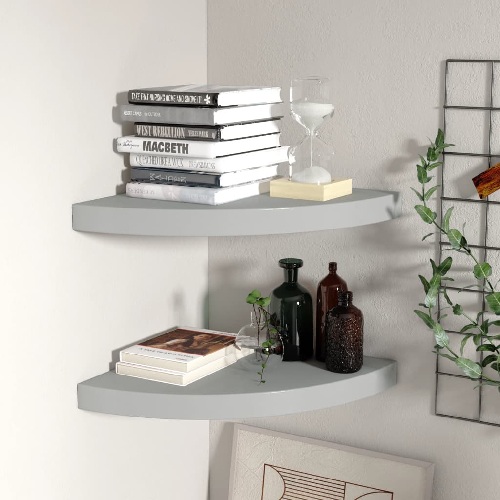 Étagères d'angle flottantes 2 pcs gris 35x35x3,8 cm MDF - XIOS