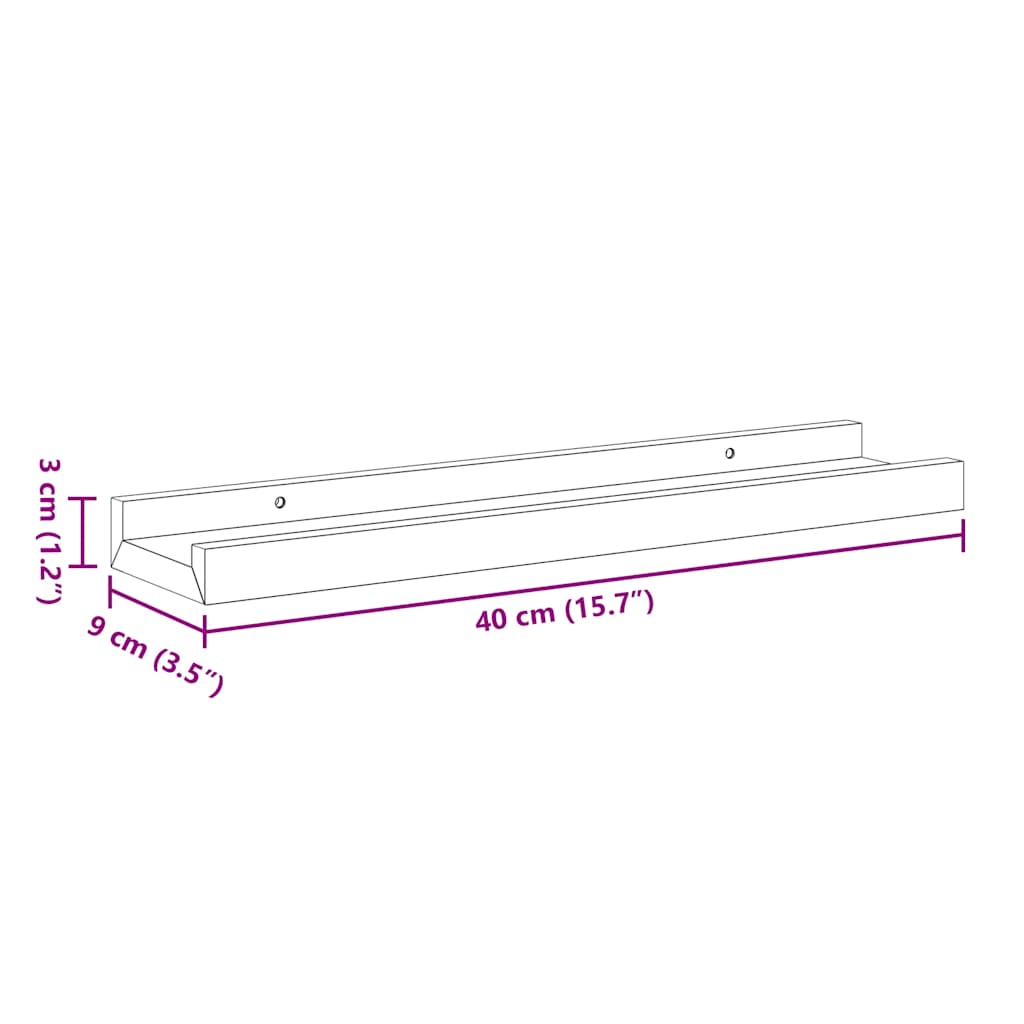 Étagères à rebord pour cadre photo 2 pcs Noir 40x9x3 cm MDF - XIOS