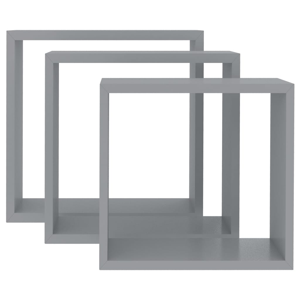 Étagères murales sous forme de cube 3 pcs Gris MDF - XIOS