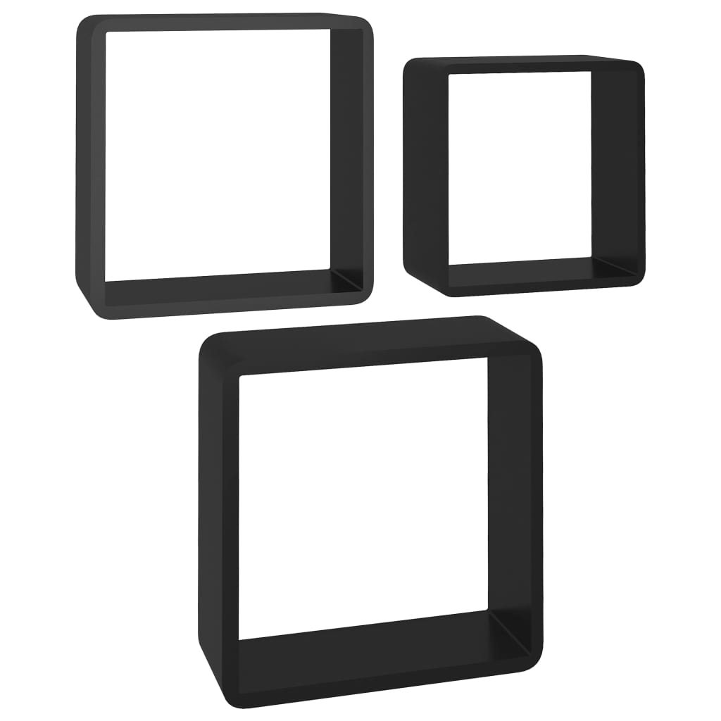 Étagères murales sous forme de cube 3 pcs Noir MDF - XIOS