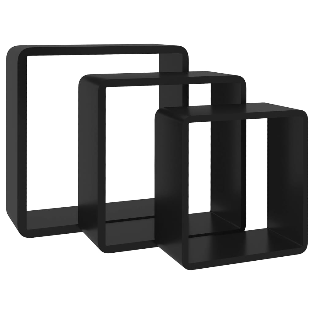 Étagères murales sous forme de cube 3 pcs Noir MDF - XIOS