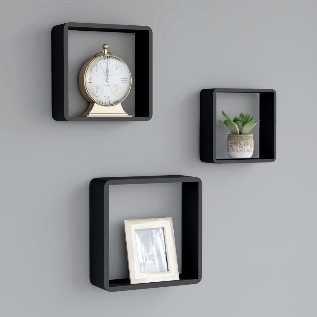 Étagères murales sous forme de cube 3 pcs Noir MDF - XIOS