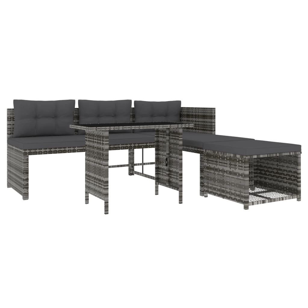 Ensemble à manger de jardin 4pcs coussins Gris Résine tressée