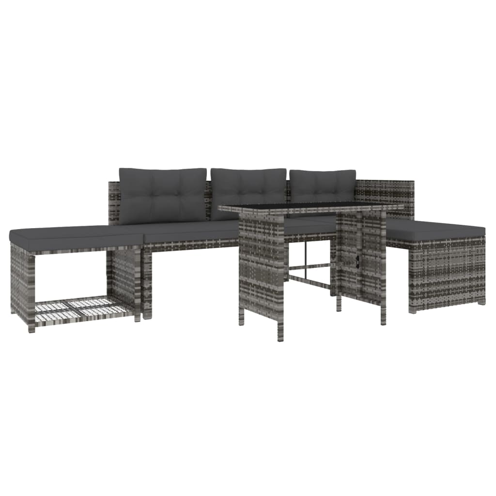 Ensemble à manger de jardin 4pcs coussins Gris Résine tressée