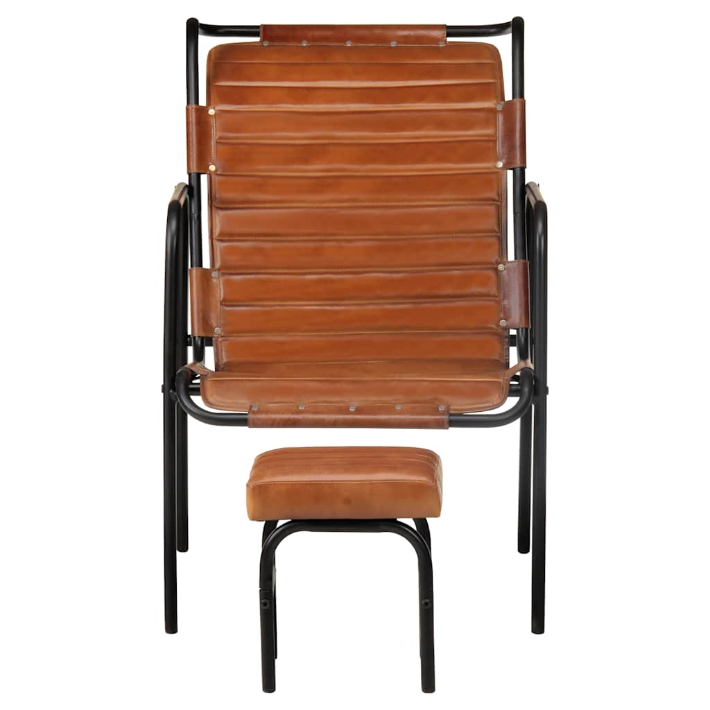 Fauteuil de relaxation avec repose-pied Marron Cuir véritable
