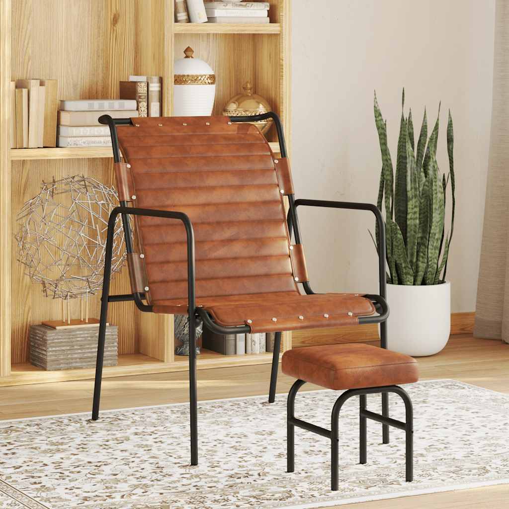 Fauteuil de relaxation avec repose-pied Marron Cuir véritable