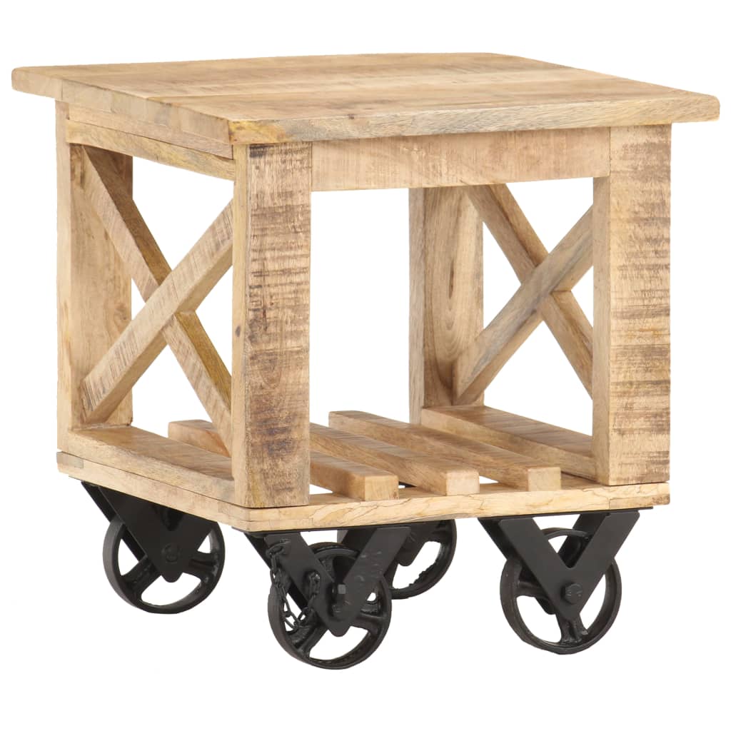 Table d'appoint avec roues 40x40x42 cm Bois de manguier brut Tables d'appoint vidaXL
