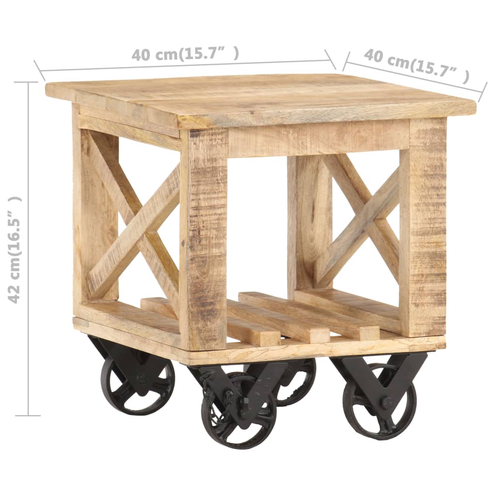Table d'appoint avec roues 40x40x42 cm Bois de manguier brut Tables d'appoint vidaXL