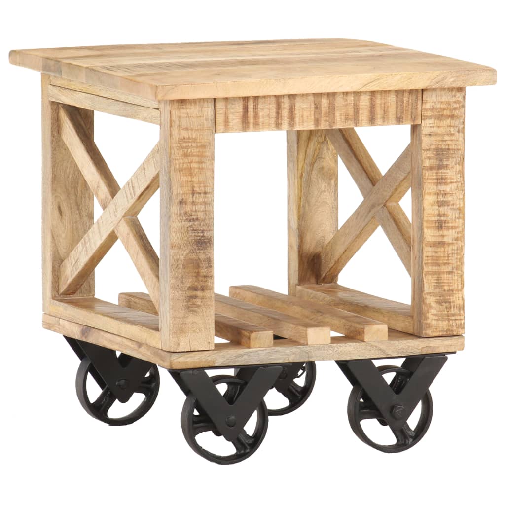 Table d'appoint avec roues 40x40x42 cm Bois de manguier brut Tables d'appoint vidaXL