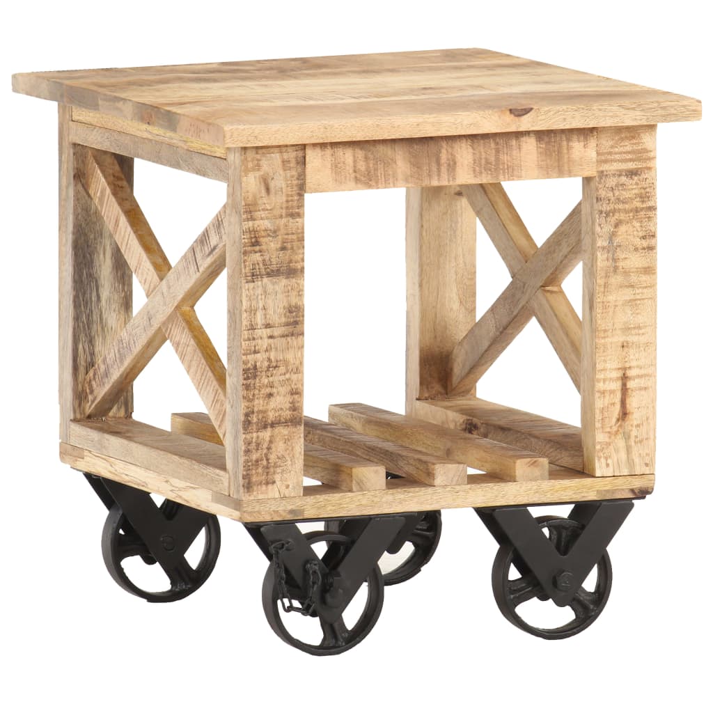 Table d'appoint avec roues 40x40x42 cm Bois de manguier brut Tables d'appoint vidaXL