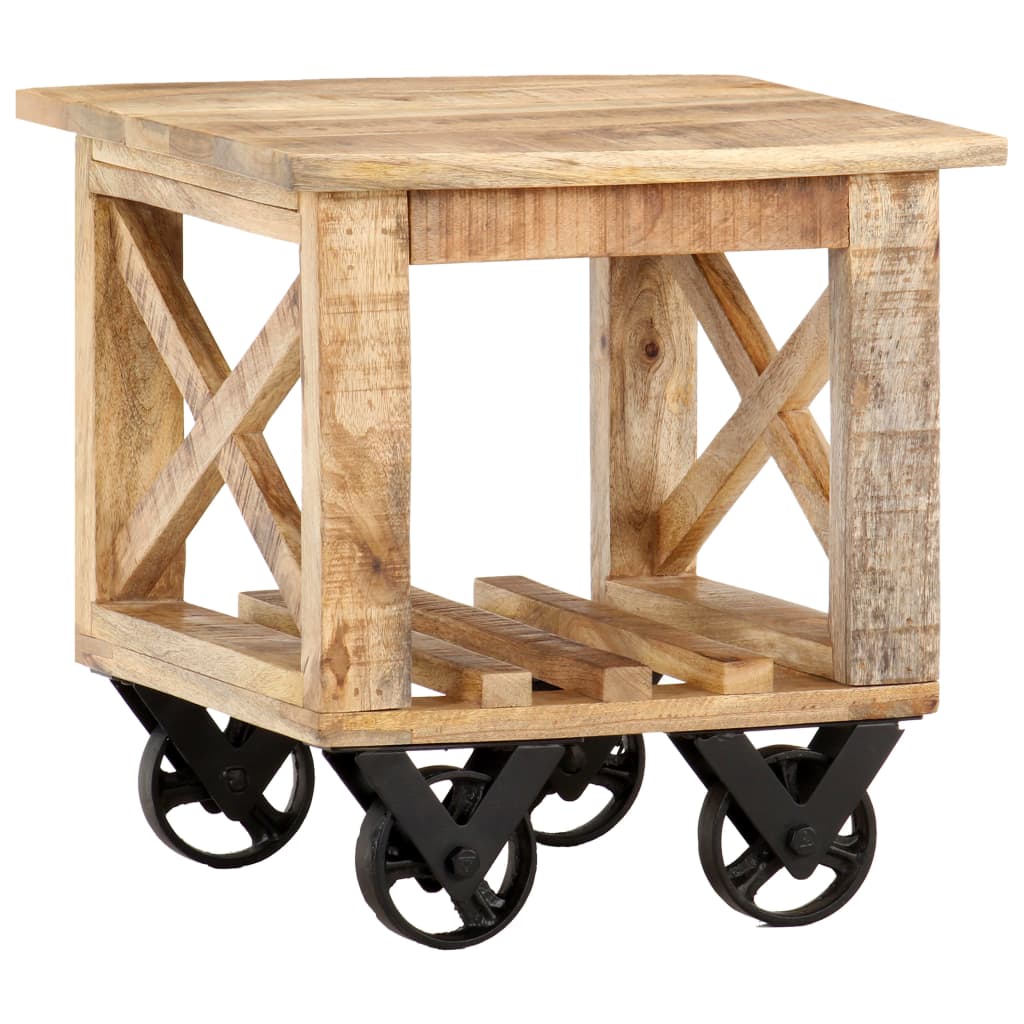 Table d'appoint avec roues 40x40x42 cm Bois de manguier brut Tables d'appoint vidaXL