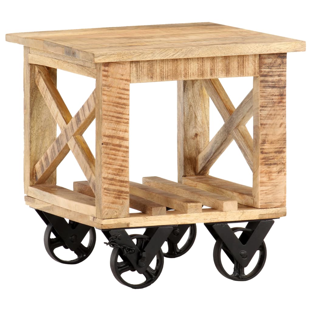 Table d'appoint avec roues 40x40x42 cm Bois de manguier brut Tables d'appoint vidaXL