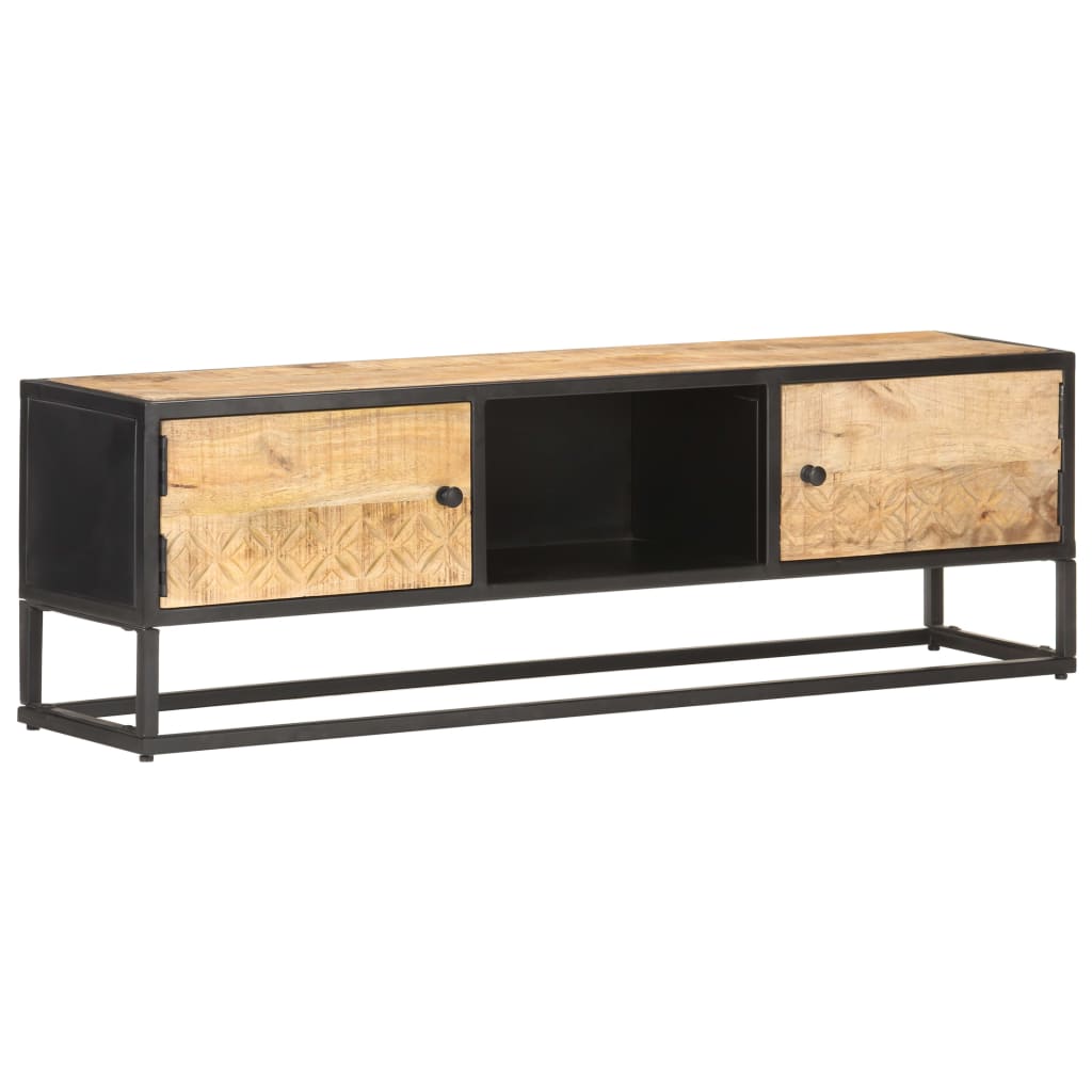 Meuble TV avec porte sculptée 130x30x40cm Bois de manguier brut Meubles TV vidaXL   