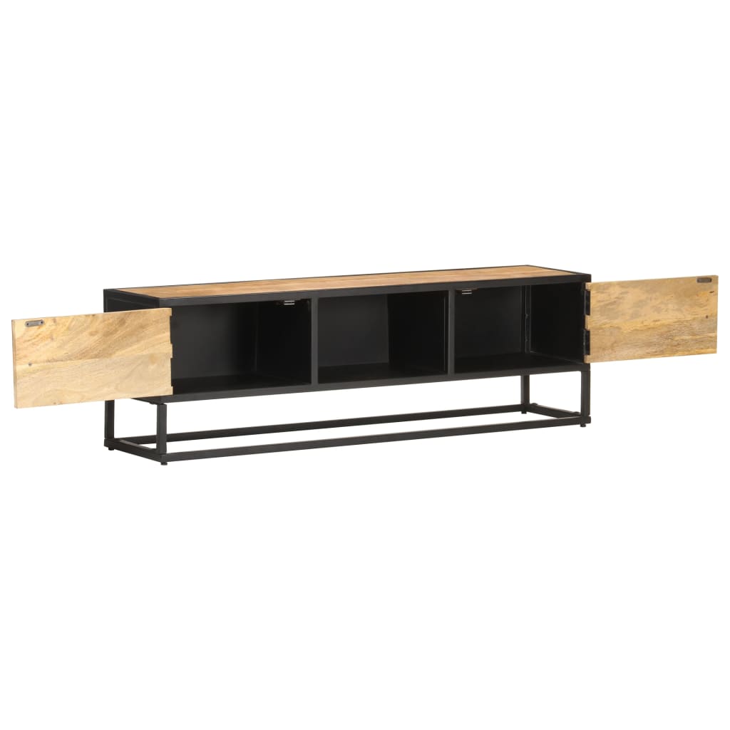Meuble TV avec porte sculptée 130x30x40cm Bois de manguier brut Meubles TV vidaXL   