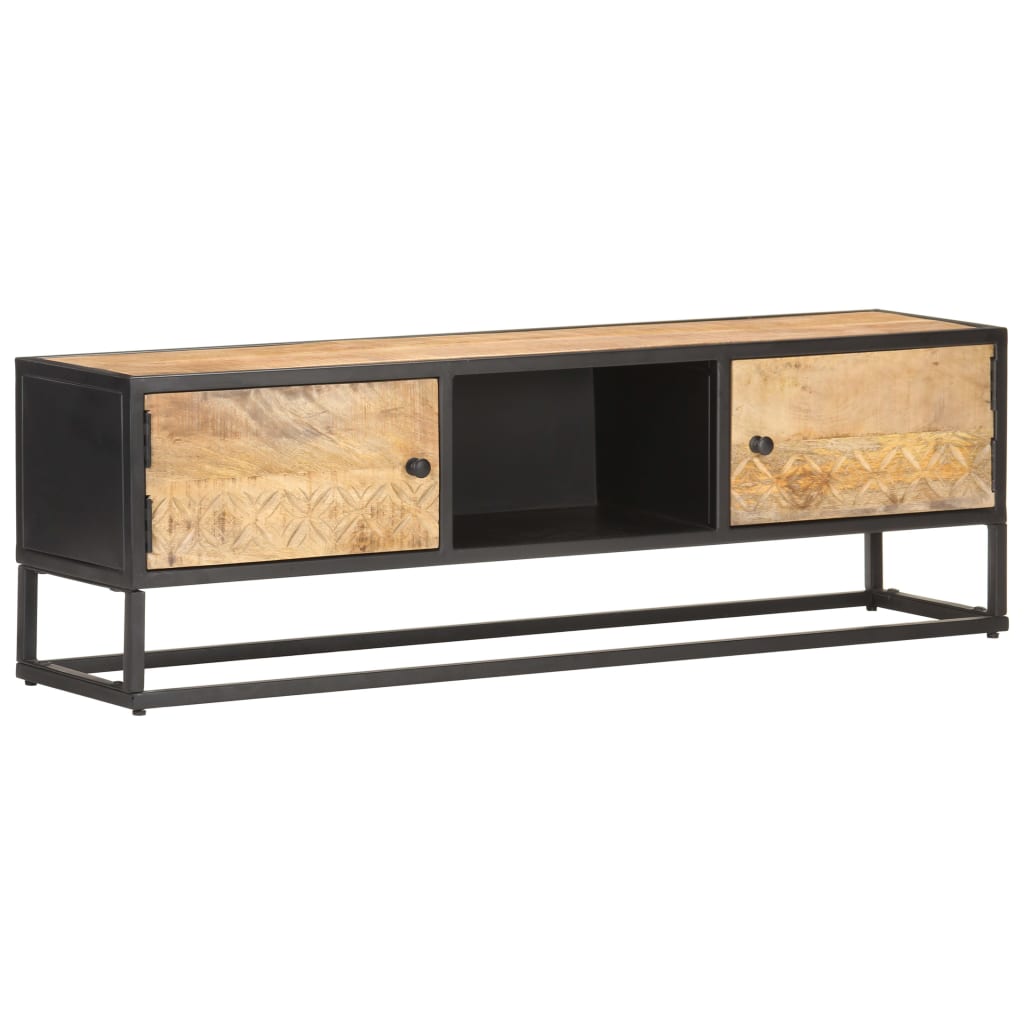Meuble TV avec porte sculptée 130x30x40cm Bois de manguier brut Meubles TV vidaXL   