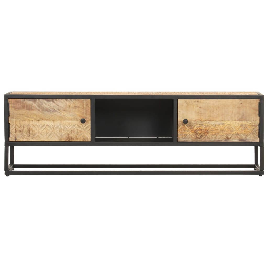 Meuble TV avec porte sculptée 130x30x40cm Bois de manguier brut Meubles TV vidaXL   