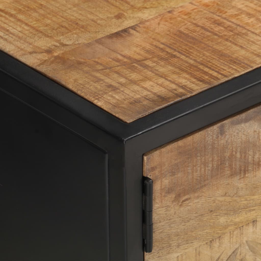 Meuble TV avec porte sculptée 130x30x40cm Bois de manguier brut Meubles TV vidaXL   