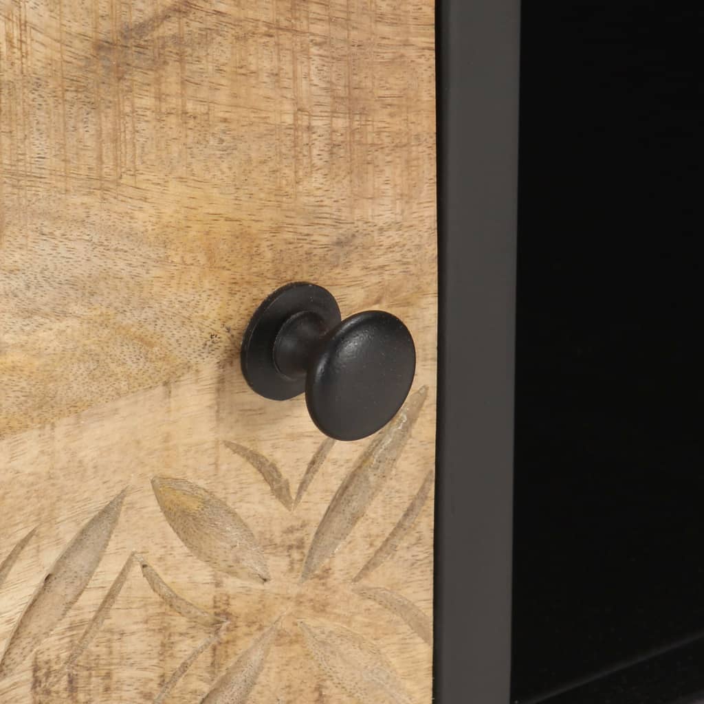 Meuble TV avec porte sculptée 130x30x40cm Bois de manguier brut Meubles TV vidaXL   