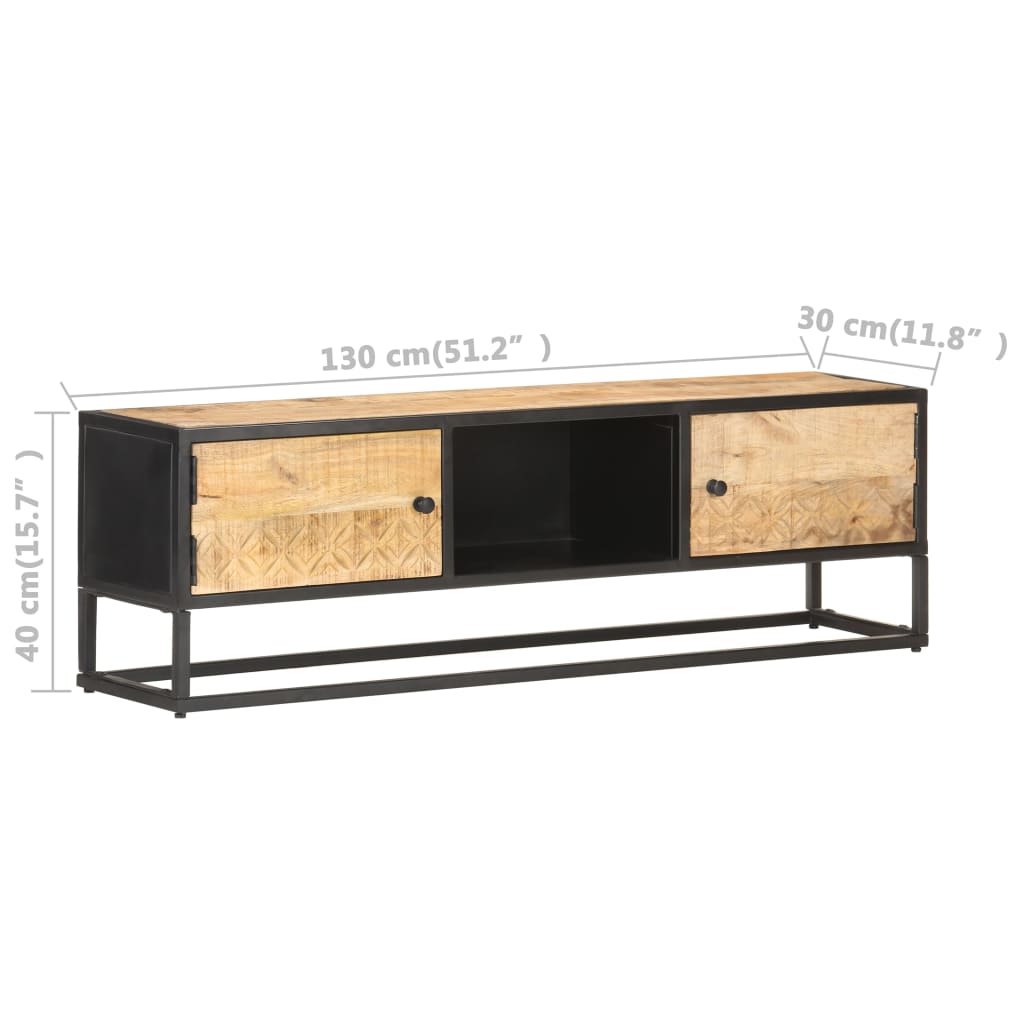 Meuble TV avec porte sculptée 130x30x40cm Bois de manguier brut Meubles TV vidaXL   