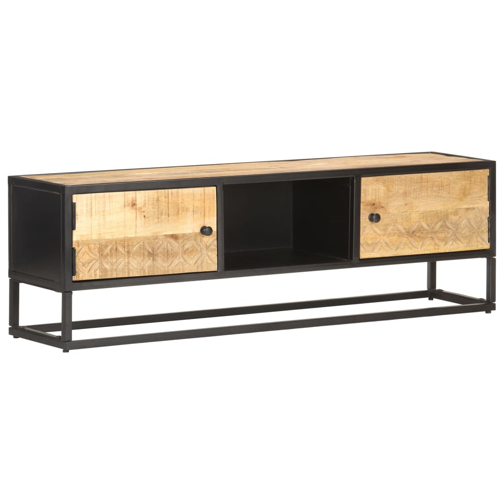 Meuble TV avec porte sculptée 130x30x40cm Bois de manguier brut Meubles TV vidaXL   
