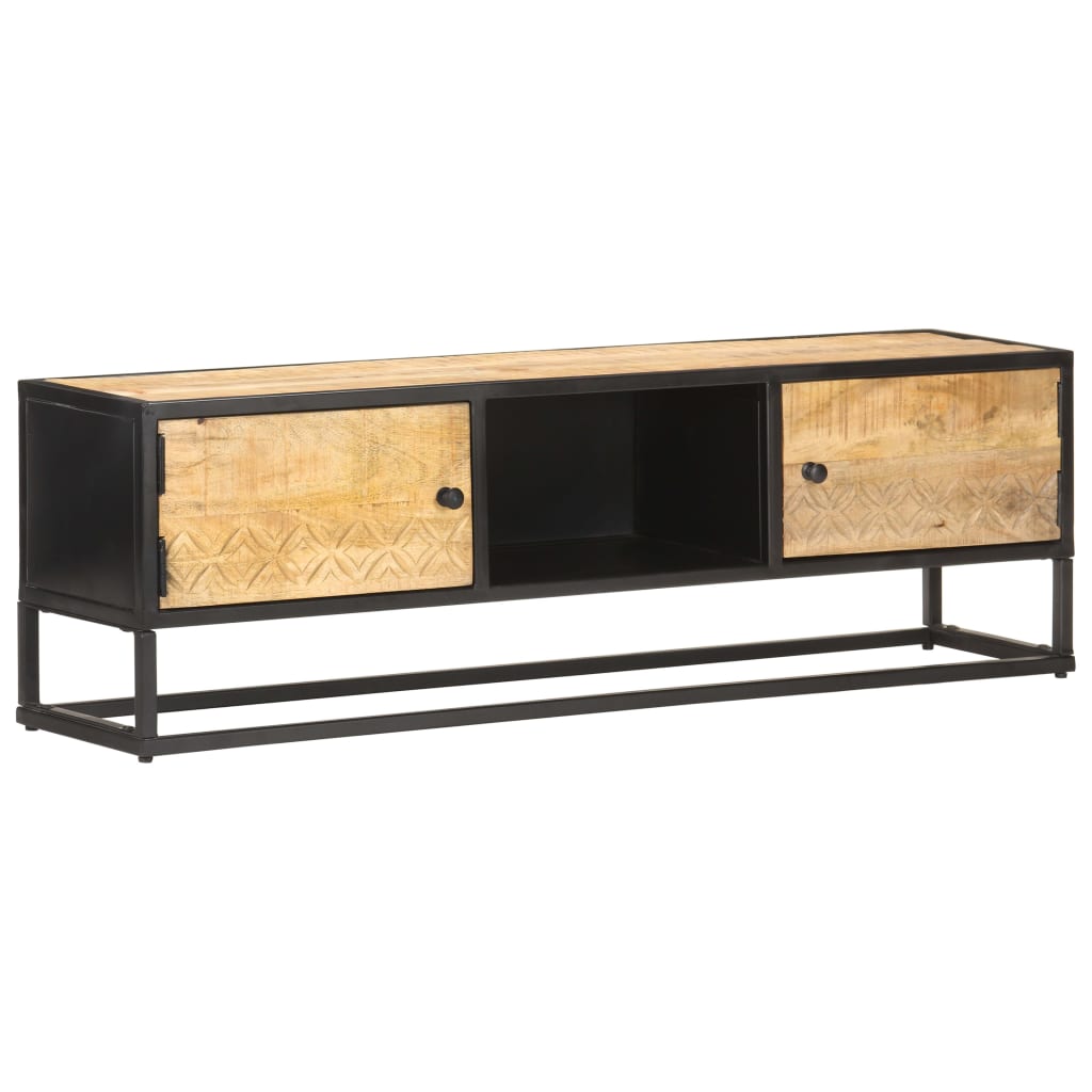 Meuble TV avec porte sculptée 130x30x40cm Bois de manguier brut Meubles TV vidaXL   