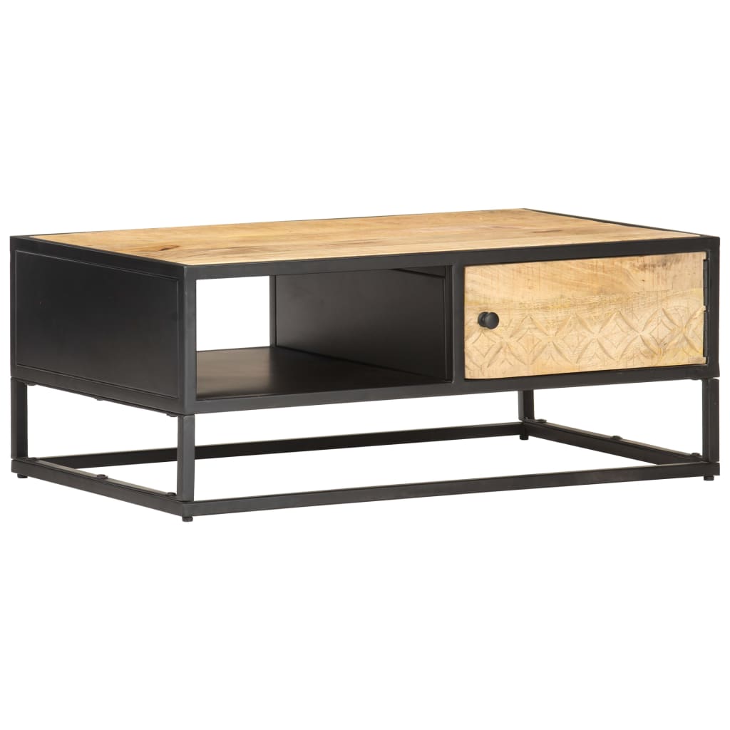 Table basse à porte sculptée 90x55x36 cm Bois de manguier brut - XIOS